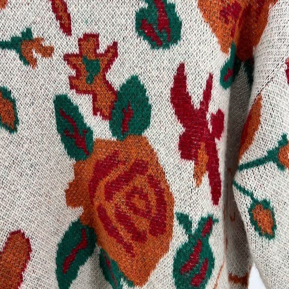 See and Be Seen floral wool mohair blend sweater roses cream red orange m - Picture 4 of 6